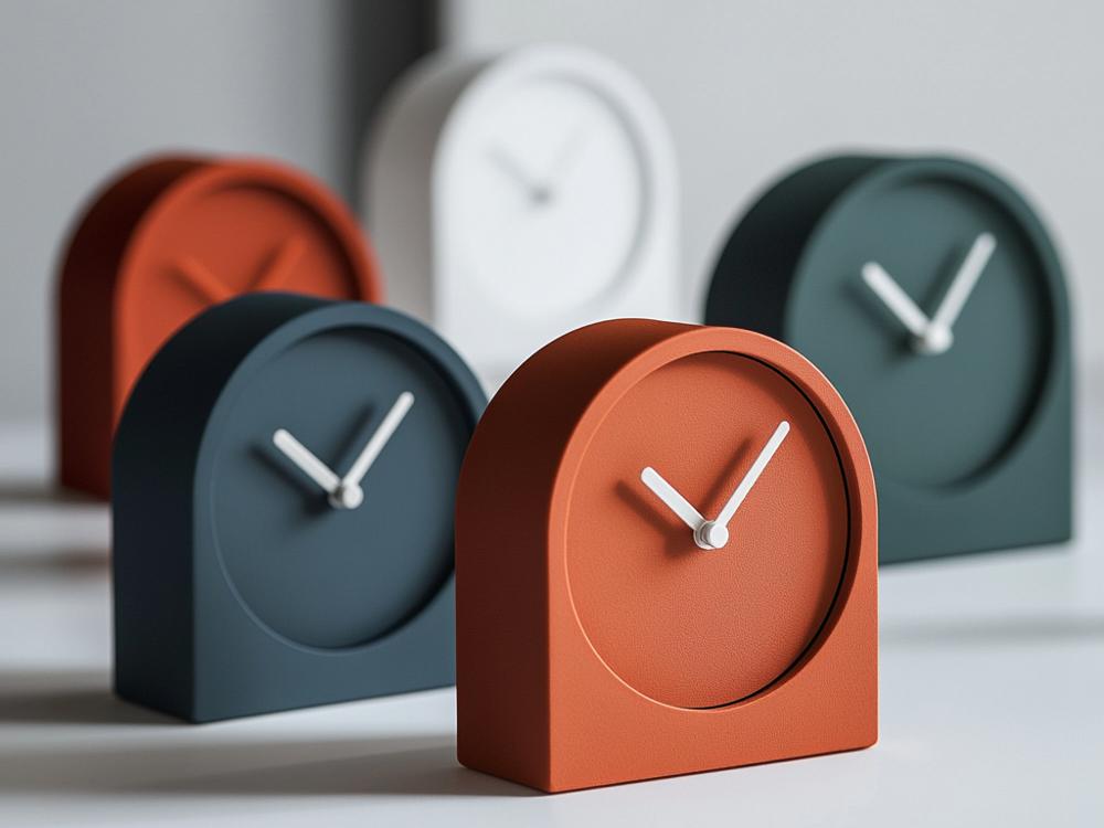 Domed arch clocks in terracotta, slate, white and forest green